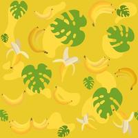 banaan naadloos patroon, geel fruit met tropische bladeren. zoete voedselillustratie. achtergrondontwerp voor textiel, scrapbooking, kinderachtergrond vector