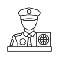 paspoortcontrole officier lineaire pictogram. dunne lijn illustratie. grensbewakingsdienst. contour symbool. vector geïsoleerde overzichtstekening