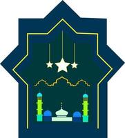 eid al adha met moskee thema op blauwe achtergrond. vector