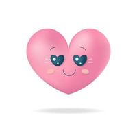 cartoon roze schattig 3d hart met gezicht emoties.kawaii.valentine's day.stock vectorillustratie. vector