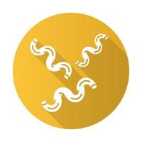 cavatappi platte ontwerp lange schaduw glyph pictogram. kurkentrekkervormige pasta. Italiaanse dikke, holle macaroni. gekrulde noedels. mediterrane, Aziatische keuken. deeg producten. vector silhouet illustratie