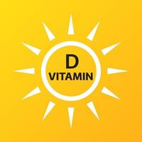 vitamine d pictogram met eenvoudige zon op gele achtergrond. vectorillustratie van voedingsteken vector