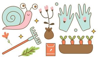 kawaii tuin doodle set vector