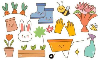 kawaii tuin doodle set vector