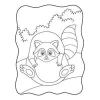 cartoon illustratie wasbeer die er vol uitziet van te veel eten en niets kan doen boek of pagina voor kinderen zwart-wit vector