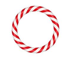 kerst candy cane cirkelframe met rood en wit gestreept. xmas grens met gestreepte snoep lolly patroon. lege kerst- en nieuwjaarssjabloon. vectorillustratie geïsoleerd op een witte achtergrond vector