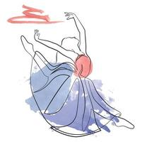 schets van een vrouw in een jurk balletdanser lijntekeningen continue kunst aquarel pictogram meisje vector