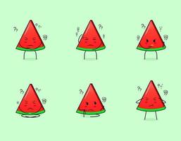 set van schattige watermeloen slice karakter met denkende uitdrukkingen. geschikt voor emoticon, logo, symbool en mascotte vector