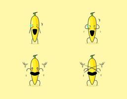 set van schattige banaan stripfiguur met geschokte uitdrukking. geschikt voor emoticon, logo, symbool en mascotte vector