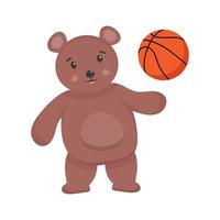 beer met een basketbal. kinderkarakter voor de sportafdeling, sportschool. basketbalteam voor kinderen. vector