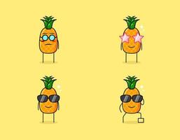 verzameling van schattige ananas stripfiguur met serieuze, glimlach en briluitdrukkingen. geschikt voor emoticon, logo, symbool en mascotte vector