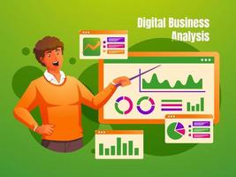 zakenmanpresentatie over digitale bedrijfsanalyse vector