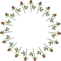 ronde frame met verticale rode roos toppen op witte achtergrond. vector afbeelding.