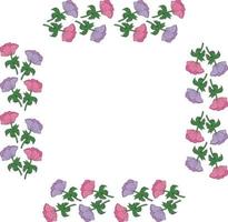 vierkant frame gemaakt van violet en roze anemonen. bloemen op een witte achtergrond voor uw ontwerp vector