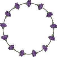 ronde frame met horizontale violette bloemen op een witte achtergrond. vector afbeelding.