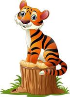 cartoon tijger zittend op boomstronk vector