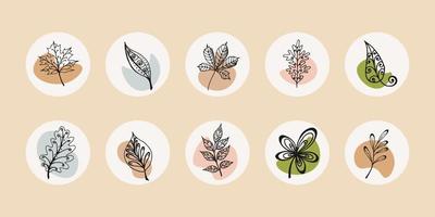 social media iconen - botanische bladeren, wilde bloemen, hoogtepunt covers, floral design iconen, vectorillustratie. herfst pictogrammen in doodle stijl. vector