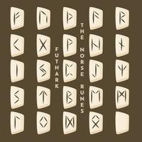 futhark, de noorse runen. oude Noorse occulte voorspellingssymbolen uitgehouwen in stenen. runen alfabet. Viking waarzeggerij systeem, magische talismannen noordelijke volkeren. vector illustratie