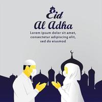 eid al adha islamitisch ontwerp met moskee en mensen die groeten zonder de illustratie aan te raken. islamitische feestdagen vector