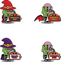 stripfiguur kostuum vector illustratie schattig zombie pop mascotte bedrijf halloween verkoop bundel set board