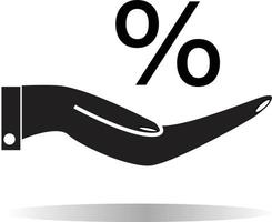 percentage op handpictogram. vlakke stijl. percentage op handsymbool. vector