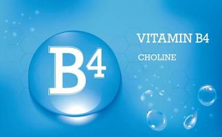 vitamine b4, choline. druppels water op een blauwe achtergrond met kleurovergang. voedingssupplement en een gezonde levensstijl. poster. vector illustratie