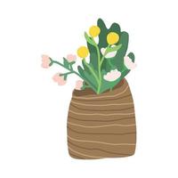 hand getekende bruine mand met bloemen en bladeren vlakke stijl, vectorillustratie geïsoleerd op een witte achtergrond. kleurrijk decoratief ontwerpelement, natuur en organisch vector