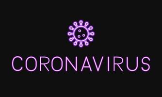 corona virus neon letters geïsoleerd op zwarte achtergrond. nieuw coronavirus 2019-ncov teken. pathogeen respiratoir uit Wuhan China. vector sjabloon voor typografie poster, spandoek, flyer, sticker.