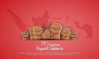 17 augustus indonesië onafhankelijkheidsdag met kaart en vuist afbeelding achtergrond vector