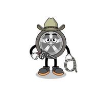 karaktermascotte van autowiel als cowboy vector