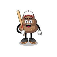 poep mascotte cartoon als een honkbalspeler vector
