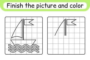 maak het fotoschip compleet. kopieer de afbeelding en kleur. maak het beeld af. kleurboek. educatief tekenoefenspel voor kinderen vector