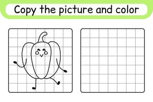 kopieer de afbeelding en kleur peper. maak het plaatje compleet. maak het beeld af. kleurboek. educatief tekenoefenspel voor kinderen vector