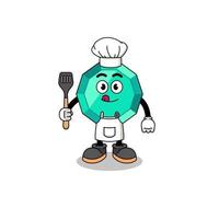 mascotteillustratie van smaragdgroene edelsteenchef vector