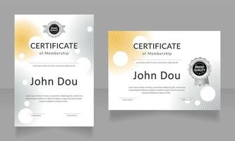 wetenschappelijke samenleving lidmaatschap certificaat ontwerpsjabloon set. vectordiploma met aangepaste copyspace en randen. afdrukbaar document voor prijzen en erkenning vector