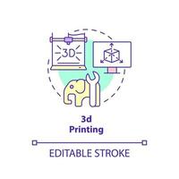 driedimensionaal drukconcept icoon. additieve fabricage. zakelijke subsector abstracte idee dunne lijn illustratie. geïsoleerde overzichtstekening. bewerkbare streek. vector