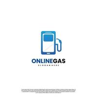 online gaslogo-ontwerp op geïsoleerde achtergrond, benzinepomp combineren met smartphone-logo modern concept vector