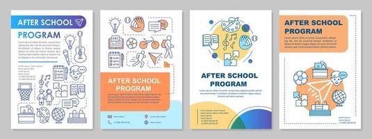 naschoolse programma cover ontwerp brochure sjabloon lay-out. naschools leercentrum. flyer, boekje, folder printontwerp met lineaire illustraties. vectorpaginalay-outs voor jaarverslagen, posters vector