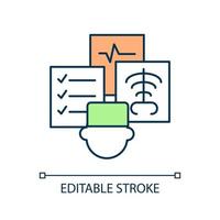 medische check-up rgb kleur icoon. geneeskundig onderzoek. gezondheidszorg. consultatie van specialisten en artsen. geïsoleerde vectorillustratie. eenvoudige gevulde lijntekening. bewerkbare streek. vector