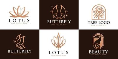 set lotus, vlinder, vrouw vrouwelijk logo ontwerpsjabloon