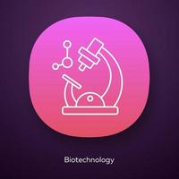 biotechnologie app icoon. biotech. moleculaire biologie. microscoop en molecuul. biochemie. bio-engineering. ui ux-gebruikersinterface. web- of mobiele applicatie. vector geïsoleerde illustratie