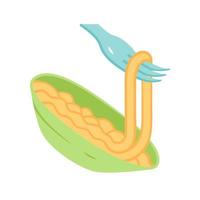 pasta op vork platte ontwerp lange schaduw kleur icoon. spaghetti, macaroni, noedels. biologische maaltijd. traditioneel Italiaans eten. natuurlijk eten. restaurant, cafémenu. vector silhouet illustratie
