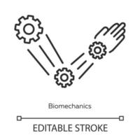 biomechanica lineaire pictogram. lichaamsbewegingen bestuderen en kopiëren. robotarm. bio-engineering. dunne lijn illustratie. contour symbool. vector geïsoleerde overzichtstekening. bewerkbare streek