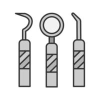 tandheelkundige instrumenten kleur pictogram. mondspiegel, tandheelkundige sonde en tandarts xcavator. geïsoleerde vectorillustratie vector