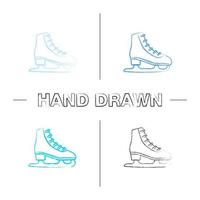 schaats hand getekende pictogrammen instellen. schaatsschoen. kleur penseelstreek. geïsoleerde vector schetsmatige illustraties