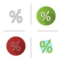 percentage groei pictogram. winst stijgen. plat ontwerp, lineaire en kleurstijlen. geïsoleerde vectorillustraties vector