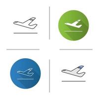 vliegtuig vertrek icoon. vliegtuig opstijgen. plat ontwerp, lineaire en kleurstijlen. geïsoleerde vectorillustraties vector