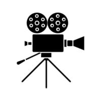 glyph-pictogram van de filmcamera. filmcamera. silhouet symbool. negatieve ruimte. vector geïsoleerde illustratie