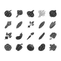 groenten glyph icoon. aardappel, wortel, peper. soep en salade ingrediënten. vitamine en voeding. gezonde voeding. silhouet symbool. negatieve ruimte. vector geïsoleerde illustratie