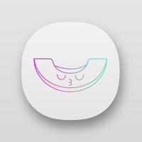 meloen schattig kawaii app karakter. bes met gesloten ogen. beschaamd en verdrietig eten. grappige emoji, emoticon, kus. vector geïsoleerde illustratie